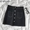 Kimutomo jupes printemps été mode coréenne Chic femme taille haute solide noir simple boutonnage poches jupe ample 210521
