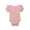 Färger Född Toddler Baby Boy Girl Solid Färg Kortärmad Ruffles O-Neck Romper Jumpsuit Sommar Outfits för 0-24m Jumpsuits