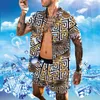 Chain Print short Sleeve Shirt Loose Suit Tracksuits For men Summer Hawaii Outfits Sets Two Piece Top and Shorts Set