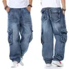 Jeans da uomo 2021 Japan Style Brand Mens Straight Denim Cargo Pants Biker Men Baggy Loose Blu con tasche laterali