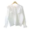 Women clothing White Harajuku Fashion Shirts lace stitching Blouses shirt V Neck Long Sleeve Cotton Blouse 121E 210420