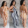 Kvinnor Jumpsuits Designer Sexig DEEP V-Neck Sling Striped Tryckta Ärmlös Backlös Med Sashes Fashion Trumpet Byxor Clubwear Plus Size A8701