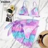 INGAGA Gradient Bikinis Swimsuits Micro Thong Swimwear Women's Three Piece Biquini Push Up Bathing Suits Mesh Beachwear 210722