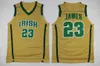 SJ İrlandalı St. Vincent Mary Forma Erkekler Basketbol Lisesi LeBron 23 James Jersey Erkekler Yeşil Beyaz Uzak Takım Spor Nefes Alabilir Yüksek Kalite