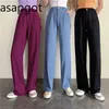 S-XXL 6 Kolor Koreański Wysokowy Waist Garnitur Spodnie Lato Chic Plus Size Pełna Solidna Ol Chic Casual Red Prosto szerokie nogi Pant Loose 210610