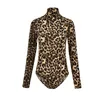 Kvinnor Leopard Bodysuit Toppar Höst Turtleneck Långärmad Bodycon Skinny Bodysuits Jumpsuits Ladies Sexy Club Wear 210518