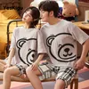 Casais de Verão Pijama Homens Urso Dos Desenhos Animados Dos Desenhos Animados Pijamas Loose Homewear Amantes Amantes Nightgowns Cotton Pijama Sets 210809