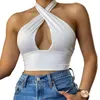 Женщины Crisscross Halter Crops Tops, сексуальные рукаваблокилсолид Цвет вырезать резервуары Tops X0507