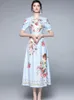 Sommar mode designer vintage klänning kvinnor puff ärm tryckt boho helgdag fest lång klänning robe 210518