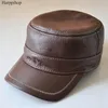 Genuine Leather Baseball Golf Sport Cap Hat Men's Brand Army Military Hats Caps With Ear Flap Brown Black Wide Brim238u