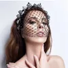 Sexy noir luxe cristal strass maille bande tête cerceau bandeau couverture visage voile casque mariage cheveux bijoux pour les femmes