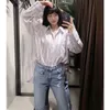 VUWWYV enorme camisas longas listradas para mulheres verão casual streetwear botão para cima camisa mulher manga completa bainha assimétrica tops 210430