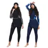 Muçulmanos Sofia Swimwear Mulheres Modestas Retalhamento Hijab Manga Longa Swimsuit 3 Pcs Islâmicos Burkinis Wear Bathing Suit 4xl 210611