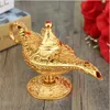 Newest Metal Carved Aladdin Lamp Light Wishing Tea Oil Pot Decoration Collectable Saving Collection Arts Craft Gift RRF14278