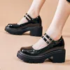 İlkbahar Sonbahar Kadın Mary Janes Ayakkabı Çift Toka Yüksek Topuklu Platformu Ayakkabı Patent Deri Kalın Sole Bayanlar Ayakkabı Lolita 9439n