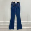 Style coréen taille haute lavé côté 2 boutons Micro corne Burr Jeans Skinny Slim Flare Pant Denim Jeans Stretch Pantalon 11569 210528