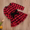 6M-4Y Noël infantile enfant en bas âge bébé enfant filles robe à manches longues arc plaid rouge robes de fête pour l'année de Noël 210515