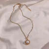 Trendy Water Wave Chain Pearl Pendant Stainless Steel Gold Plated Waterproof Tarnish Zircon Necklace For Women