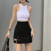 Lucyever mode chaîne en métal jupe femmes taille haute Sexy fente Mini jupe haute rue noir Chic chaîne en métal Cool jupes Femme 210521