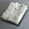 Sommer Herren Leinenhemd Stehkragen Langarm Chinesische Hemden Slim Fit Lässige Baumwolle Leinen Kleid Hemd Tops M-5XL 210730