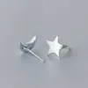 Frosted Star Moon Stud Kolczyk Dla Kobiet Moda 925 Sterling Silver Asymetria Ear Pin Korea Styl Biżuteria Prezent 210707
