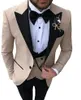 Pembe Takım Elbise Erkek 3 Parça Rahat Iş Groomsmen Yeşil Şampanya Yaka Smokin resmi Düğün için (Blazer + Pantolon + Yelek) Erkekler Takım Elbise Blazers