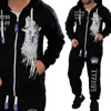 Мужские спортивные костюмы мужская бренда Zogga Mens Jogger Set Set 2 Piece Set Tops с брюками Sweat Print Black White Men наряды мода