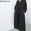 Nomikuma Casual Maxi Kleid Frauen V-Ausschnitt Langarm Herbst Koreanische Lose Kleider Solide Farbe Elegant Mode Vestidos 3D758 210514