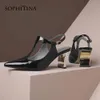 Sophitina slingbacks الصنادل النساء أزياء المعادن تصفيح كعب الصلبة أشار تو الصنادل موجزة البرية الأحذية اليدوية النساء SO492 210513