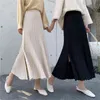Knitted Skirts Autumn/Winter side-open fork High Waist Pleated mid-length Loose Black Apricot Women skirt 475G 210420