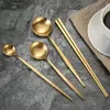 Dinnerware Sets 304 Stainless Steel Gold Cutlery Set Dinner Fork LNIFE Spoon Chopsticks Silverware Tableware232G