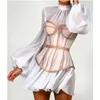 Lässige Kleider Sommertops Frauen Party Bodycon Mini Kleid sexy 2022 Weiß Langarm Mesh Lace Corset Club Outfits Boho Wa572401256