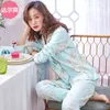 Pliktea Women Cotton Pajamas Set Cartoon Homewear Women Home Clothes Lounge Wear Long Sleeve Female Pajamas Cotton Sleepwear 211112