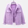 Women's Jackets Plus Size Denim Jacket Spring Autumn Short Coat Pink Jean Casual Tops Purple Yellow White Loose OuterwearWomen's