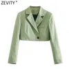 Zevity Women Vintage Long Sleeve Solid Short Slim Blazer Coat Female High Street One Button Outerwear Chic Crop Tops CT719 210930
