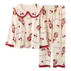 Big 3XL 4XL 5XL Plus Size Bawełna Linger Homewear Długie Rękaw Sweter Piżama Dla Kobiet Big Lounge Wear Cherry Printed Sleepwear 211118