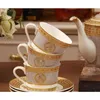 Europeiska högkvalitativa Bone China-kaffekoppar och tefat satt hem keramisk eftermiddag te kopp för att skicka sked 210408205i