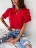 Kadın T-shirt 2022 Fabrika Fiyat Kadınlar Ruffles Yaz Gevşek Stil Düz Renk Giysileri Seksi Bluz 3 Renkler Bırak