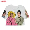 Tangada Zomer Dames Print Oversized Gewas Katoen T-shirt Korte Mouw Dames Casual Tee Straatkleding Top 4H40 210623