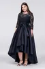 2022 Zwart Plus Size Hoge Lage Formele Avondjurken met Half Mouwen Sheer Juweel Hals Kant Top A-lijn Korte voorste Prom Draag vrouwen Speciale Gelegenheid Jurken Mother's Jurk