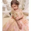 2021 Gold Glitz Ball Gown Princess Little Girls Pageant Dresses Fuchsia Little Baby Camo Flower Girl Dresses for Wedding with Big 1902