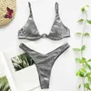 Frauen Sommer sexy brasilianische Bikini Set Holographic Shiny Metallic Badeanzug Push Up gepolstertes Unterdrahtdreieck Badeanzug Strand 210629