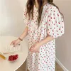 Printed Women O-Neck Chic Short Sleeve Sleepwear Floral Vintage Comfortable Cotton Fashion Pajamas Dress 210525