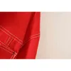 Damska kurtka dżinta czerwony przycisk przednie długie rękawy Jean kurtki dla kobiet skręć kołnierz luźny C0020 210514