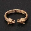 Brazalete de lobo vikingo de acero inoxidable para hombre, Cable de alambre dorado/negro/plateado, brazalete de Animal, joyería para hombre 210918