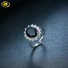 Кластерные кольца Hutang 925 Jewellry 4.45 CT Натуральный черный Шпинуль Драгоценный камень Сплошной S925 Стерлинговое Серебро Цветок Обручальное Обручальное Кольцо Точная Джурнальца