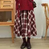 Winter Warm Wool Christmas Red Plaid Skirts Women Vintage High Waist Midi Skirt Japanese Kawaii Students Harajuku Skirt 210619