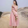 High End Party Pink Dress Women Spaghetti Strap Satin French Sexy Sling Spring Summer Back Tie Temperament Banquet Female 210601