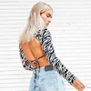 Sexy rückenfreie Zebra-Print Crop Tops Frauen Langarm Club Party Sommer Bluse Tops Streetwear Tops 210415