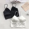 Trendy sling underwear cetim liso acolchoado sudora de sutiã embrulhado peito cor sólido camisoles tanques